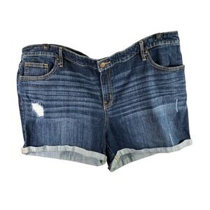 Ava &‎ Viv 24W Dark Wash Mid Rise Midi Short Denim Cuffed Distressed Plus Size